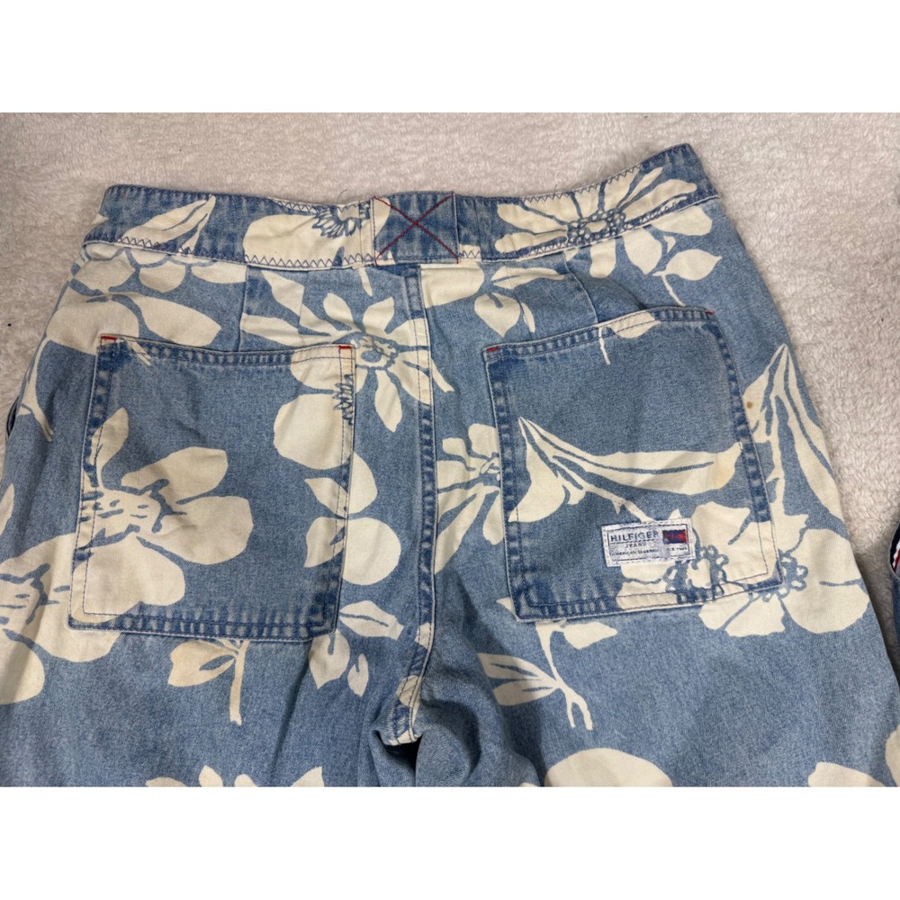 Tommy Hilfiger Floral Denim Set Women 10 Blue Vintage 90s Y2K Hibiscus Pant - Picture 6 of 16